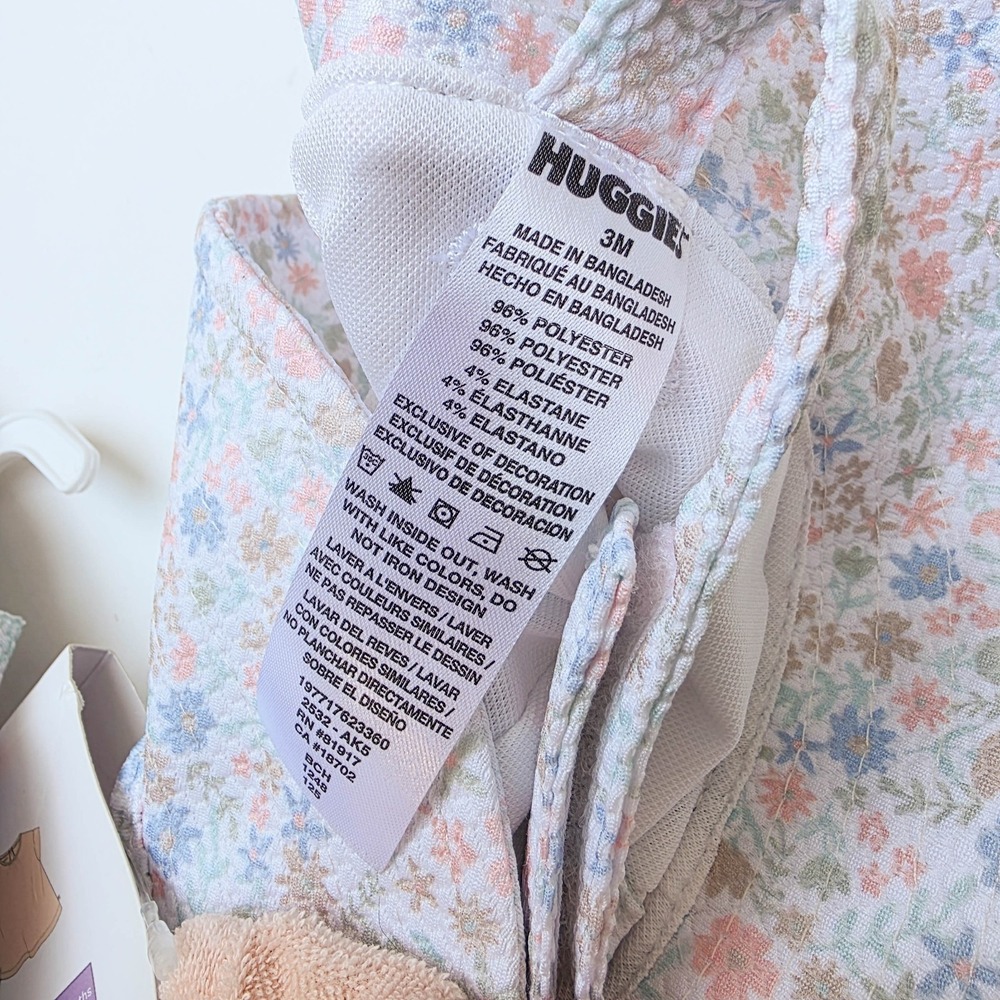 NWT Huggies Baby Girl 3M Floral Swimsuit Cover Up Sun Hat 3Pc Set UPF 50+ - Picture 10 of 12
